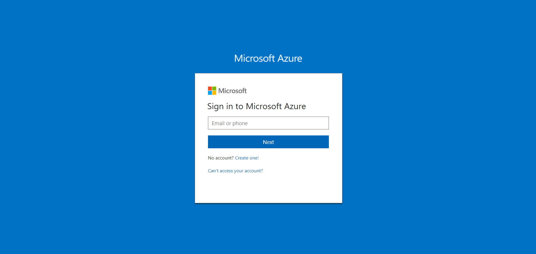 azure admin login screen